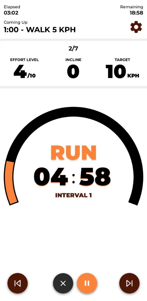 A 5K Endurance interval in progress in the app