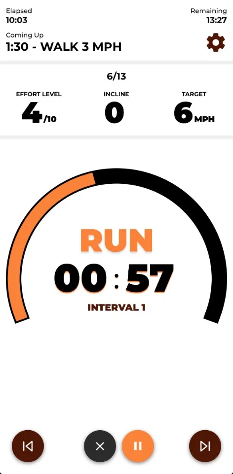 A Couch to 5K interval in progress in the app