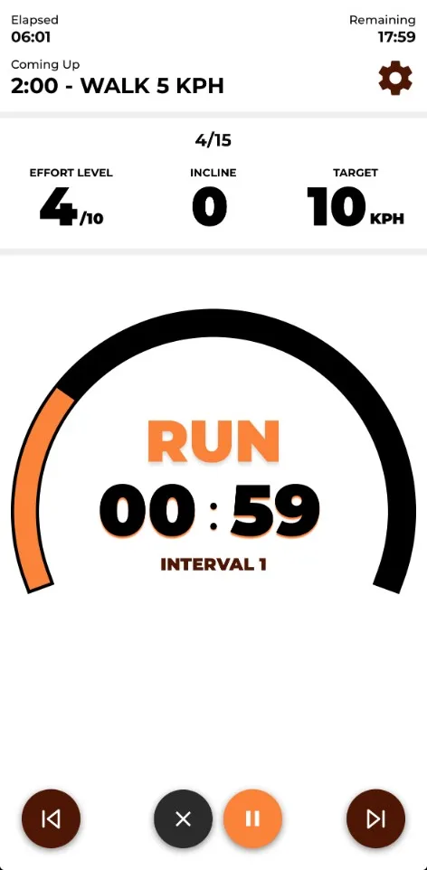 A Intro to Running interval in progress in the app